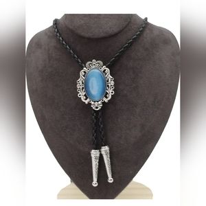 New silver and blue bolo tie approximately 40"